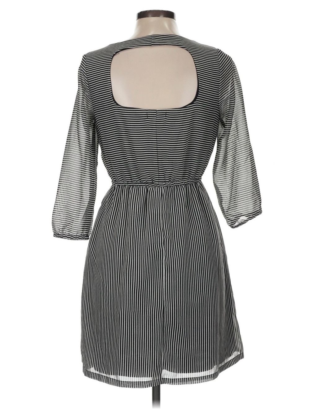Pinky Black and White Stripe Women's Dress - Classic Fit and Flare